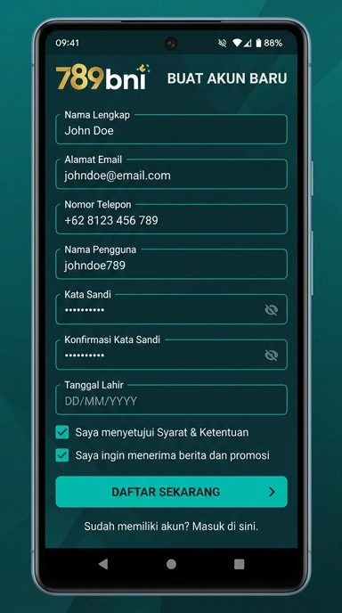 Tampilan halaman daftar 789bni
