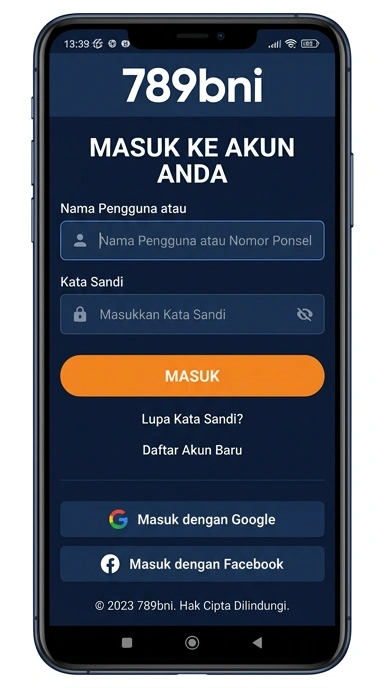 Tampilan halaman login 789bni