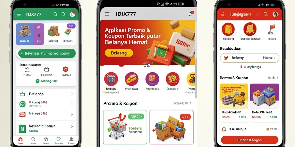 Tampilan antarmuka aplikasi IDX777 dengan berbagai pilihan promo.